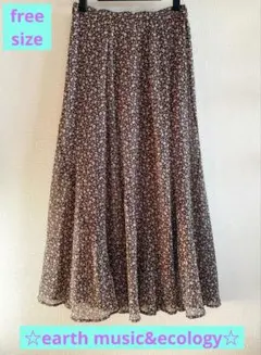 ブラウン 花柄 フレアスカート Fサイズ