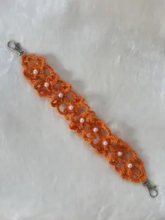 花柄 ハンドストラップ オレンジ ハンドメイド