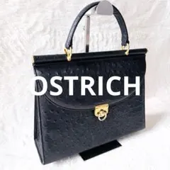 5492 オーストリッチ ハンドバッグ レザー 台形 ゴールド金具 ブラック