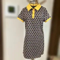 SHEIN イエローポロカラー 幾何学模様　半袖ミニ丈　ワンピース X S
