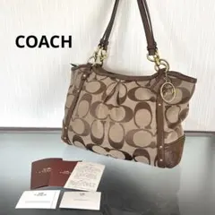 COACH シグネチャー　アレクサンドラ チェーン　キャンバス トートバッグ　茶のサムネイル