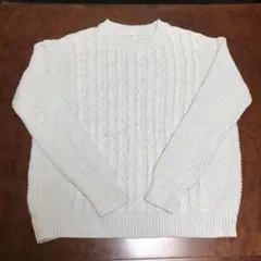 無印良品 MUJI クルーネックセーター ケーブル編み ライトシルバーグレー