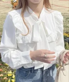 apresjour フリルブラウス ボウタイリボンブラウス 白 トップス