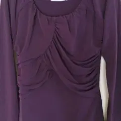 パープル ドレープデザイン 長袖トップス