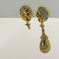 ニナリッチ イヤリング パール ゴールド ラインストーン ヴィンテージ 刻印