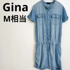ジーナ デニム オールインワン サロペット 半袖 【M相当】 夏 つなぎ 旅行