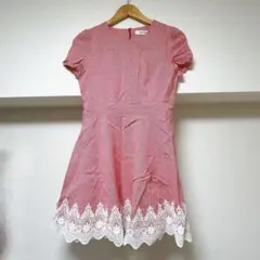 平成レトロ 赤チェック 半袖ワンピース 袖レース 上品 レッド 春夏