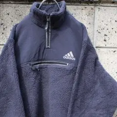adidas 00s ロゴ刺繍 古着 ハーフジップ フリースボア プルジャケット