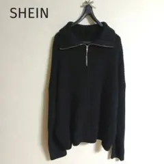SHEIN ハーフジップニット セーター 黒 Lサイズ ゆったりニット