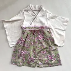 花柄　袴・着物風ロンパース 80