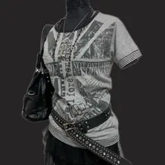 平成ギャル y2k　お兄系　重ね着風　Tシャツパンク英字　ユニオンジャックのサムネイル