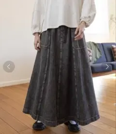 ニコアンド　ベルトフレアスカート　ブラック　L サマンサモスモス