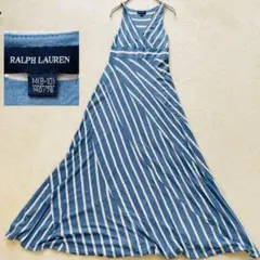 ラルフローレン マキシ丈ワンピース M ストライプ ノースリーブ ブルー系