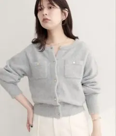 【natural couture】 スフレヤーン金釦ポケ付きカーディガン