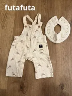 futafutaキリン柄コットンオーバーオールとスタイセット