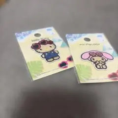 ダイソーパイルワッペンシール 日焼け ハローキティ・マイメロディ刺繍パッチセット