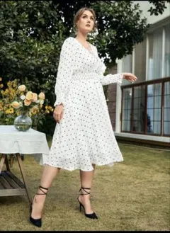 大きいサイズ4XL☆ラメストライプ水玉ワンピース