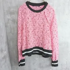 【ZARA】ピンクレースのシアートップス　S　Y2K　ジャージドッキング