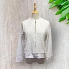 ノーカラージャケット 長袖 ホワイト フルジップ Lサイズ 定番 レディース