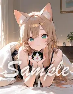 AI 美少女 オリジナル イラスト かわいい 猫 美女 A4ポスター N0024