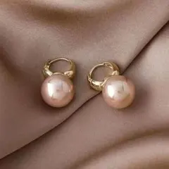 パール風ピアス フープピアス ピンクゴールド 大粒 一粒 韓国 上品 可愛い
