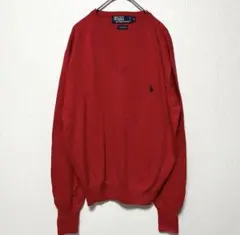 ポロラルフローレンホース ロゴ刺繍 長袖 Vネック ニット M コットン100%