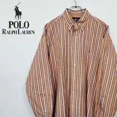 ポロ ラルフローレン 刺繍 ストライプ シャツ オレンジ L【90s 古着】