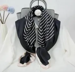 【訳あり】ブラック×ストライプ大判スカーフ①