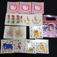 ハローキティとディズニーキャラクターのシールセット 各7,5cm