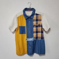 【チャイハネ】Amina チェックパッチワークMEN'Sシャツのサムネイル