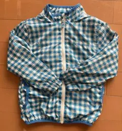 青と白のチェック柄 ジップアップジャケット　120㎝