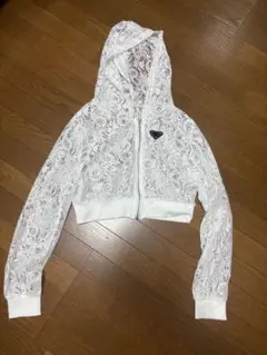 【値下げ】クロップド丈 レース パーカー フーデッド ジャケット ホワイトのサムネイル