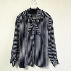 【日本製】WORK TRIP OUTFITS ストライプ　リボン付き　長袖シャツ