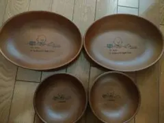 スヌーピー　木目調プレート　４点セット