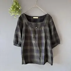 スタジオクリップ［F］大人ナチュラル◎綿100%◎チェック柄スクエアネックシャツ