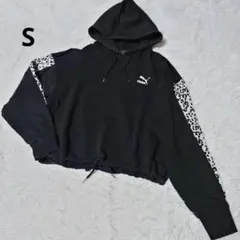 プーマ PUMA スウェット パーカー 黒 ヒョウ柄 S 綿 オーバーサ