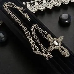 上品　シルバー925 マーカサイト　カメオ　クロス　ネックレス