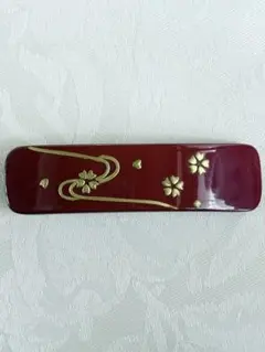 髪留め(バレッタ) 朱色　金桜流水　琉球漆器