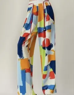 多色アートデザイン ワイドパンツ