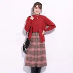 美品★ウールチェックリバースカート （スモークピンク）