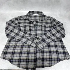] チェック柄 長袖 フランネルシャツ グレー系
