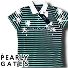 0 パーリーゲイツ 日本製 ヤシの木柄プリント 鹿の子 ボーダー ポロシャツ