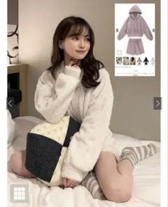 grl フードジップパーカー×ショートパンツボアセットアップ　ze881