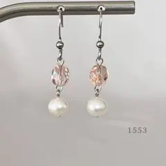 淡水パール＆クリスタル・ピーチ　サージカルステンレス　フック