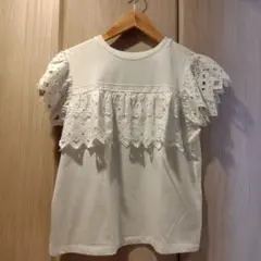 レース袖切り替え 半袖Tシャツ ホワイトのサムネイル