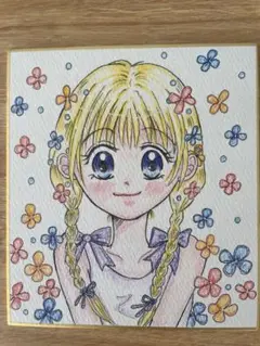 手描きアニメ風イラスト 花と少女