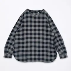 無印良品 MUJI シャツ ブラウス チェック 長袖 黒 白 綿 コットン 丸首のサムネイル