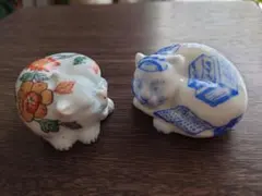 陶器製 猫の置物 2点セット 眠り猫 華栄堂製