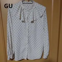 GU ドット柄フリル襟長袖シャツ