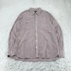 Eddie Bauer 長袖シャツ リネン 麻 ストライプ 赤 白 M
